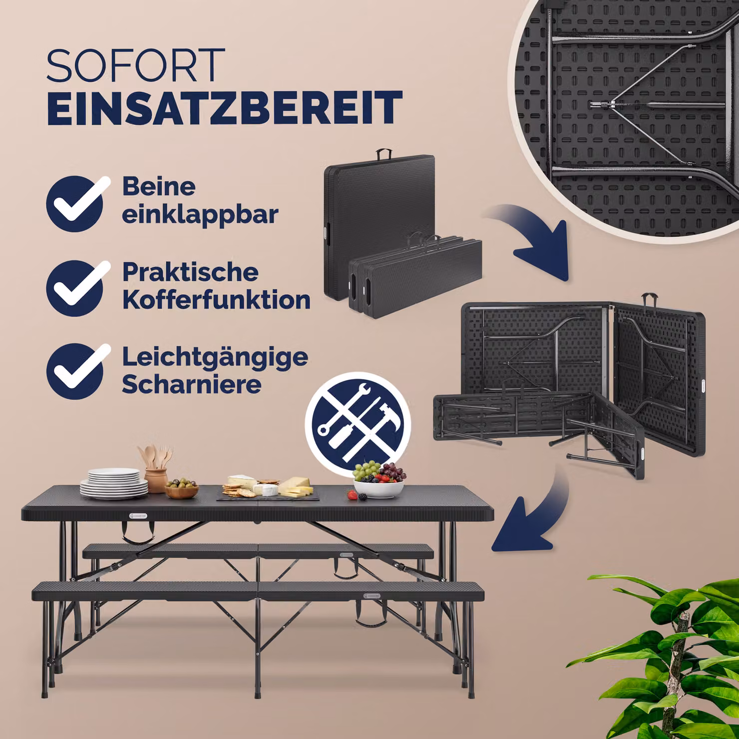 Set Tavolo e Panchine Malmö Casaria in Polyrattan Nero per Giardino e Terrazzo L: 180 cm – 4