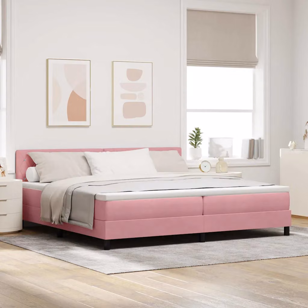vidaXL Letto a Molle con Illuminazione LED e Testiera in Velluto Rosa, L/P: 200 x 200 cm – 1