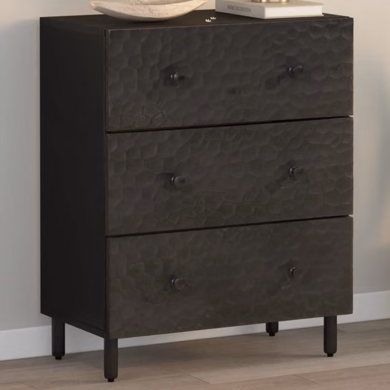 Credenza moderna vidaXL in legno massello di mango e metallo, colore nero, L 60 cm x P 33 cm x H 75 cm