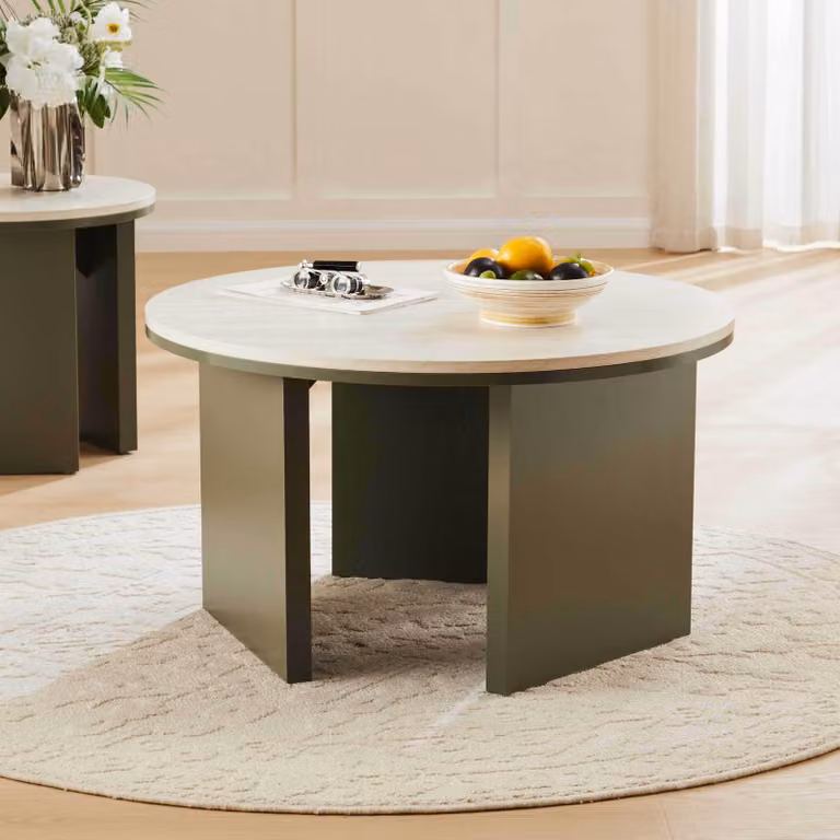 Tavolino rotondo con finitura effetto legno diam 80 cm verde oliva - Oviala Bonny