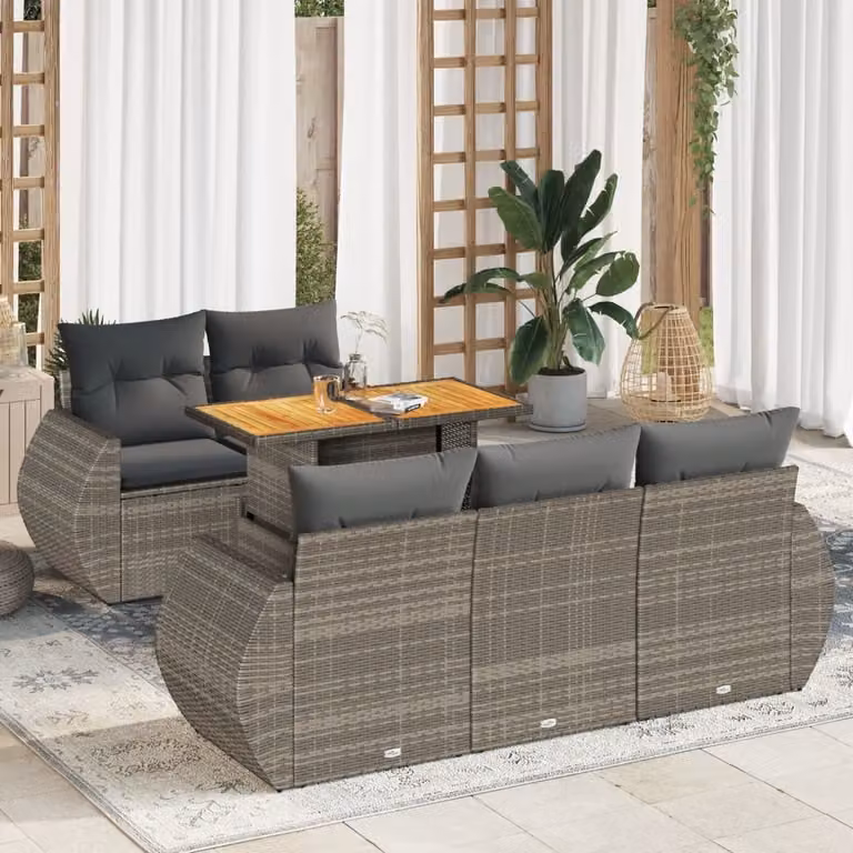 Maison Exclusive - Set Divano da Giardino 6 pz con Cuscini Grigio in Polyrattan