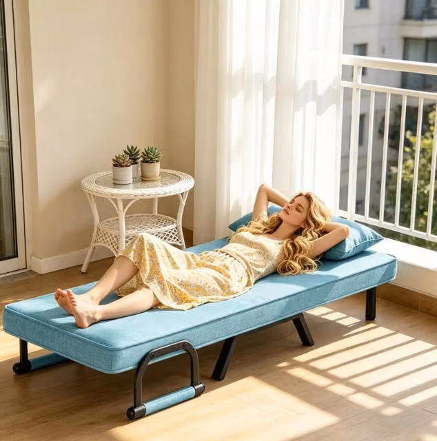Poltrona letto ULEVR 3 in 1 pieghevole blu con schienale regolabile in 5 posizioni, 190x74 cm