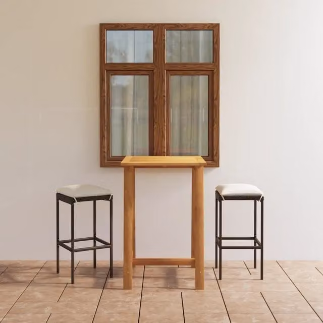 Set Bar da Giardino vidaXL in Polyrattan e Legno di Acacia Marrone e Beige con Cuscini – 1