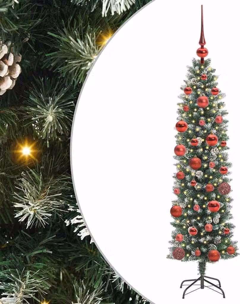 Albero di Natale Artificiale Sottile Verde e Bianco 150 cm