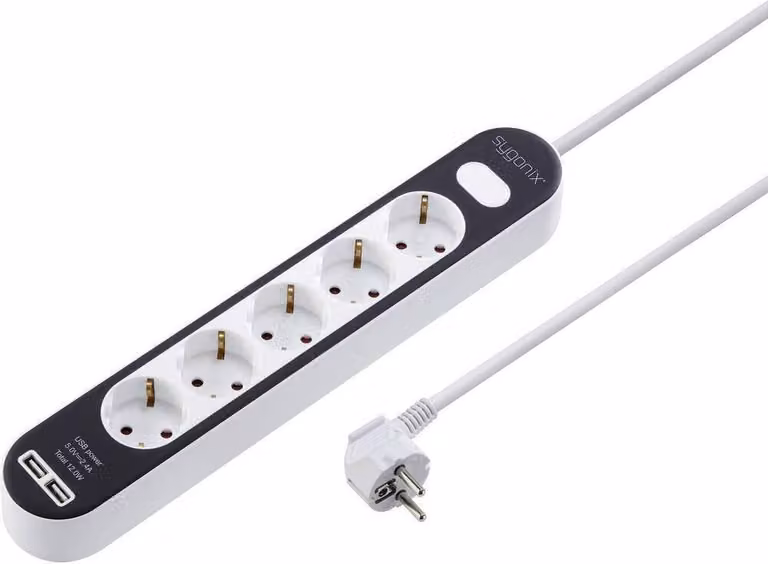 Sygonix SY-4538276 Presa multipla con interruttore a 5 vie Bianco, Nero contatto di terra 1 pz