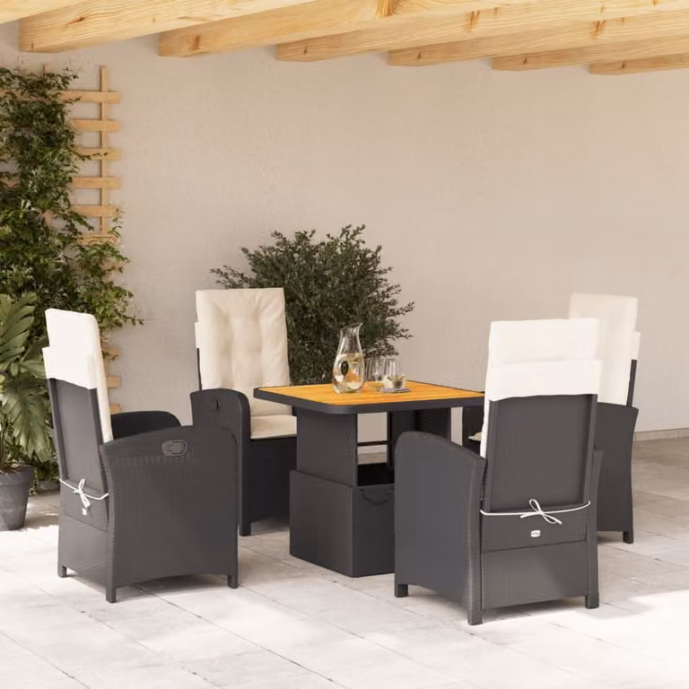 Maison Exclusive - Set da Pranzo da Giardino 5 pz Nero con Cuscini in Polyrattan