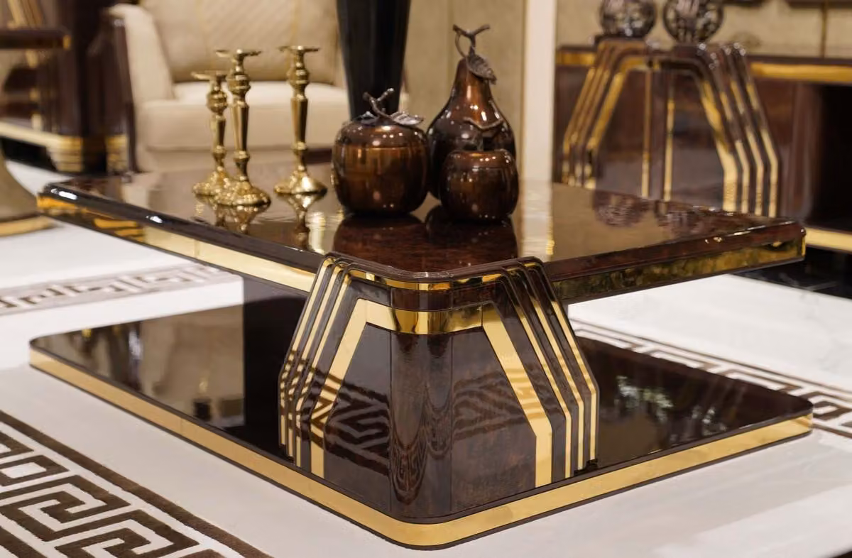 Casa Padrino Luxury Art Deco Coffee Table Brown / Gold - Tavolo da soggiorno rettangolare - Mobili da soggiorno - Mobili Art Deco - Mobili - Arredamento - Arredamento per il soggiorno