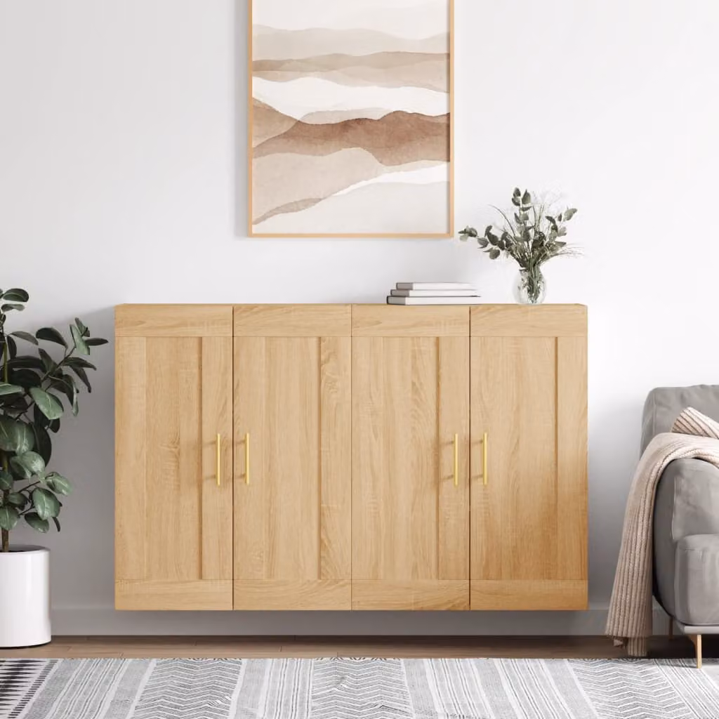 Set di 2 armadietti a parete moderni vidaXL in legno Rovere Sonoma e metallo, colore marrone
