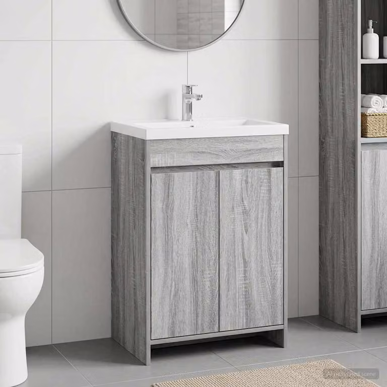 Mobiletto da bagno sotto lavabo vidaXL in stile moderno, colore grigio opaco, L: 56 cm, P: 37,5 cm, H: 81 cm