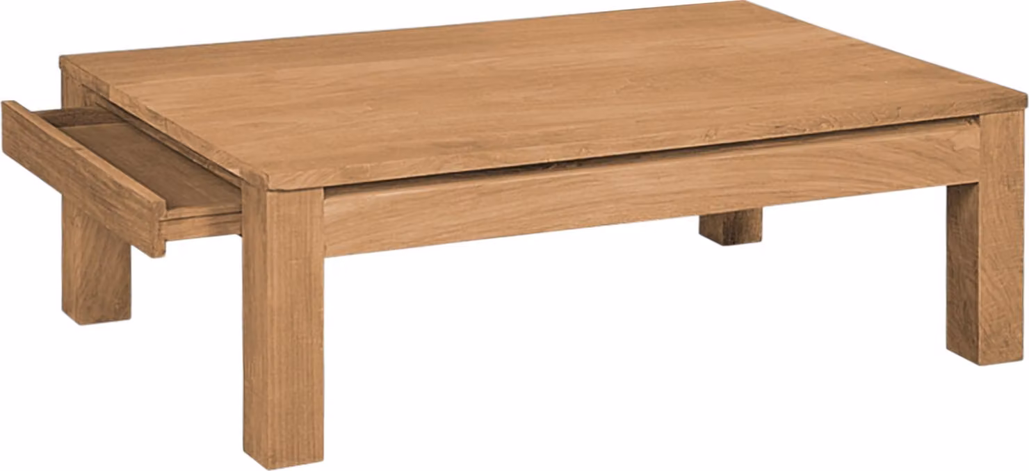 Tavolino da caffè in teak massello Hagby, 120x75 cm, con cassetto, resistente agli agenti atmosferici