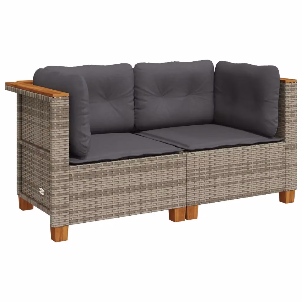 Divano Angolare da Giardino a 2 Posti vidaXL in Polyrattan e Legno di Acacia Grigio con Cuscini Rimovibili – 2