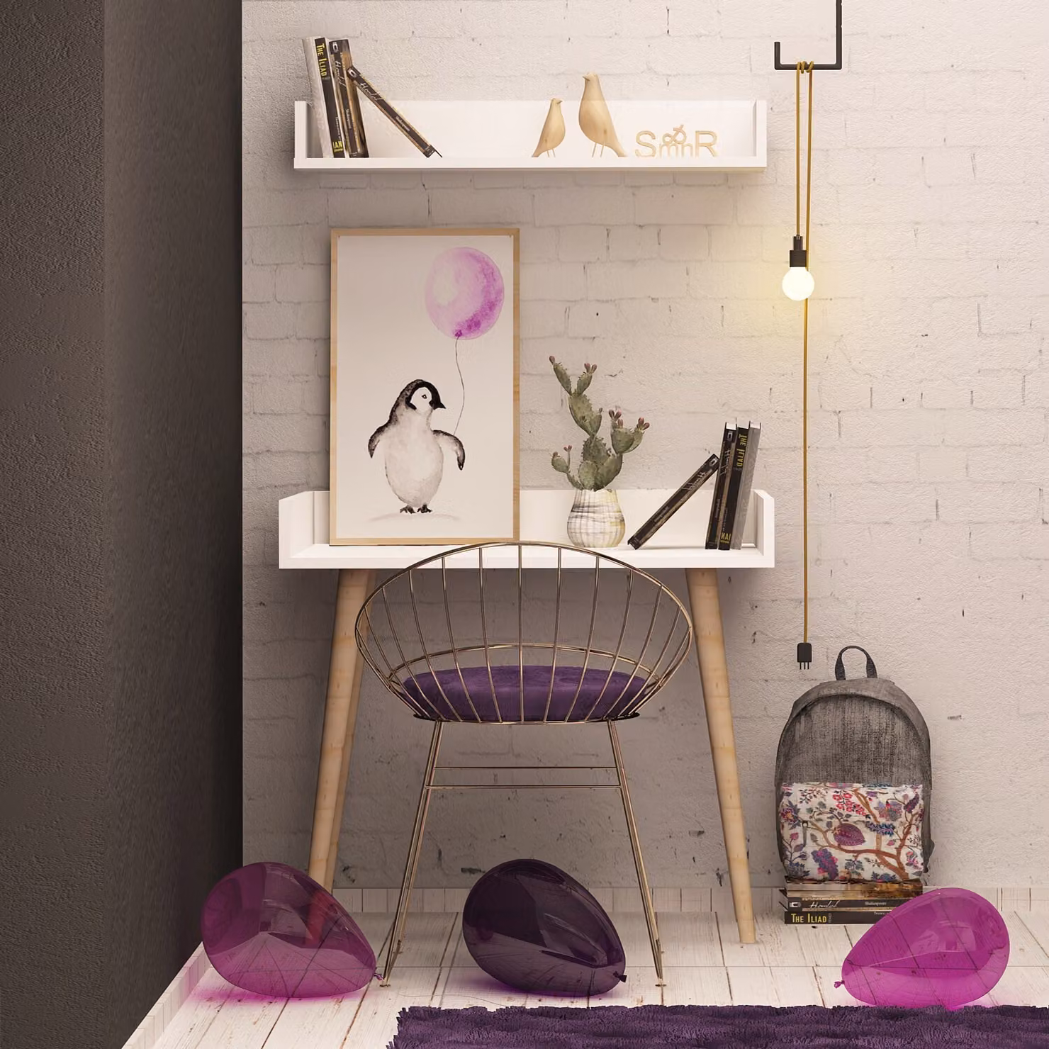 Skye Decor, Ballony, scrivania, bianco, 100% pannelli truciolari rivestiti in melamina, 90 x 60 x 84 cm