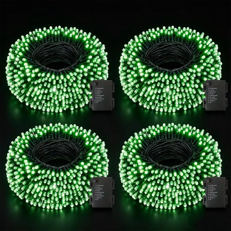 Set di 4 catene luminose a tema Halloween, lunghezza 5 metri, 50 LED, colore verde, impermeabili, con timer