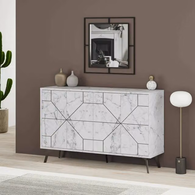 Credenza Brunale DMORA per soggiorno e cucina, Bianco, L: 123 cm, P: 35 cm, H: 62 cm – 1