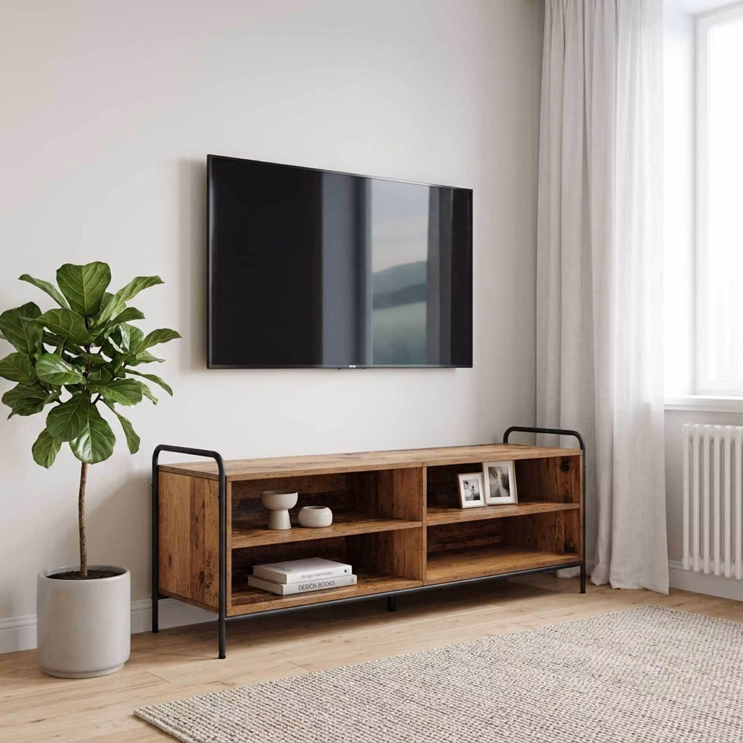 Mobile TV vidaXL in legno e metallo marrone, L 140 x P 39,5 x H 50 cm