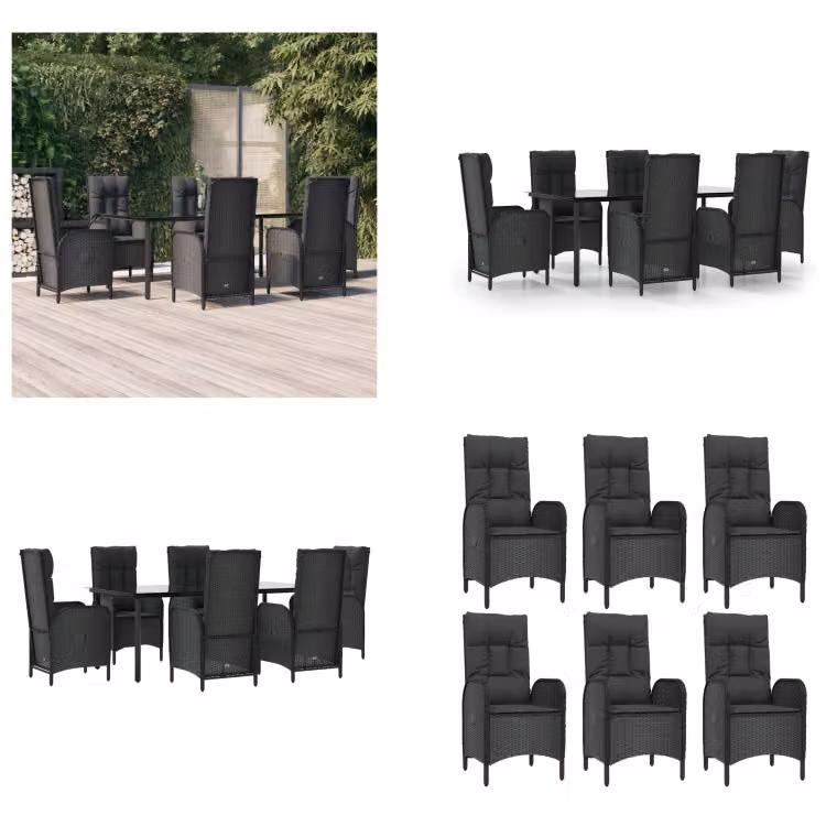 vidaXL Set da pranzo da giardino 7 pezzi con cuscini in poly rattan nero - Set da pranzo da giardino - Set da pranzo da giardino - Set da pranzo da terrazza