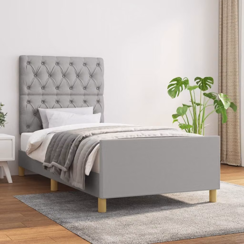 The Living Store Struttura letto con testiera grigio chiaro 80x200 cm in tessuto