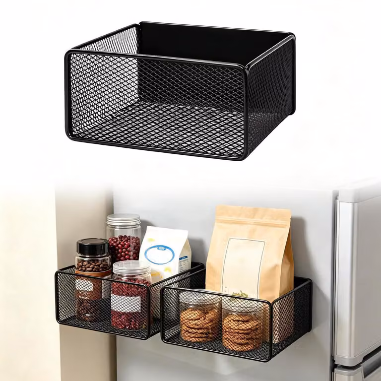 Organizzatori magnetici per la cucina, 2 pezzi, ripiani magnetici per frigorifero, Acciaio al carbonio, colore nero
