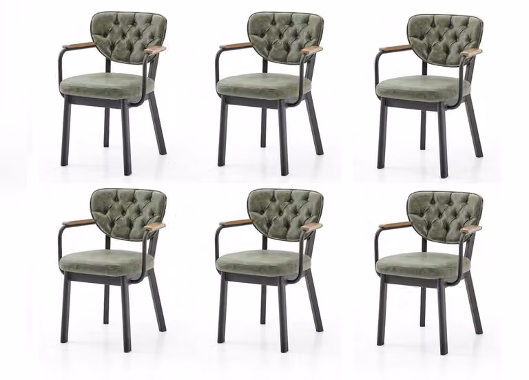 Set di 6 sedie, colore verde, comode, dal design moderno ed elegante, realizzate con materiali morbidi e dal gusto classico