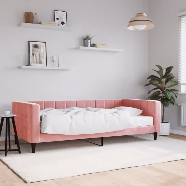 Divano Letto vidaXL in Velluto Rosa con Materasso, L/P/H: 223 x 90 x 68 cm