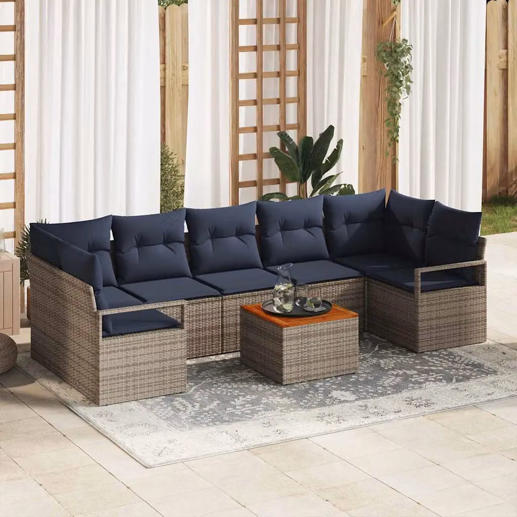 Set Divano da Giardino vidaXL 8 Pezzi a Forma di L Grigio con Tavolino e Cuscini Imbottiti