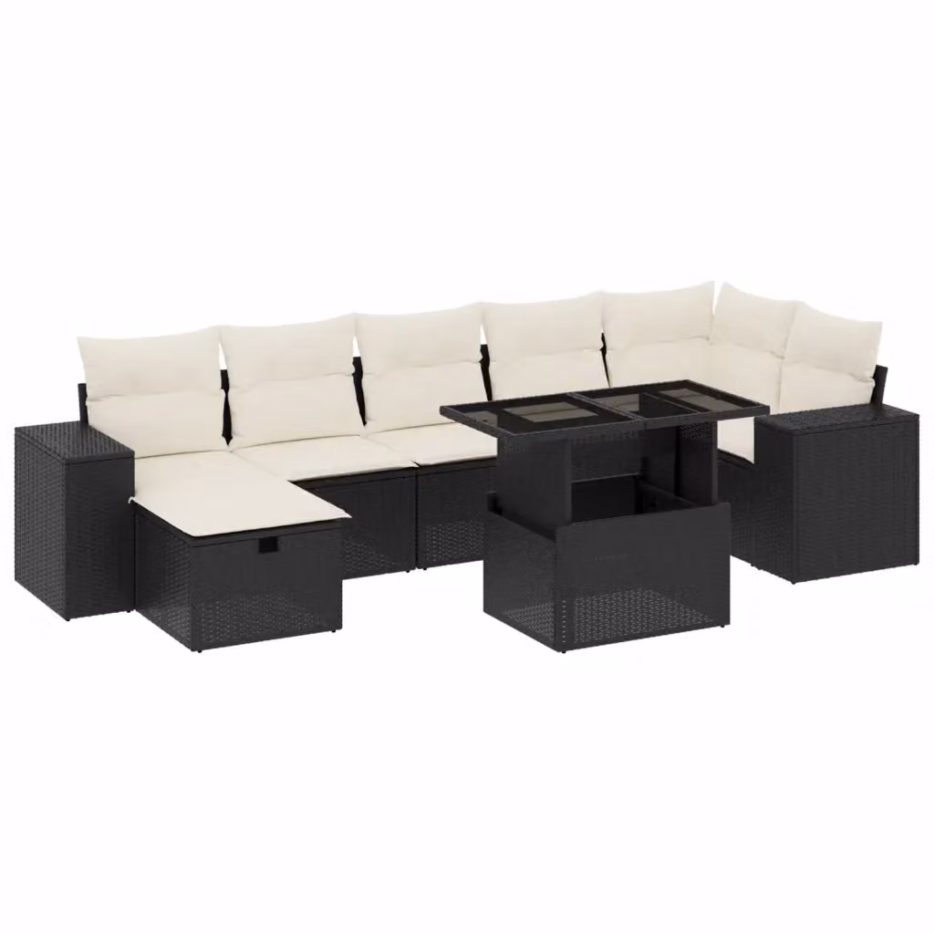 Set di divani da giardino vidaXL in polyrattan nero con cuscini e tavolino, composizione a L con 8 pezzi per esterno – 2