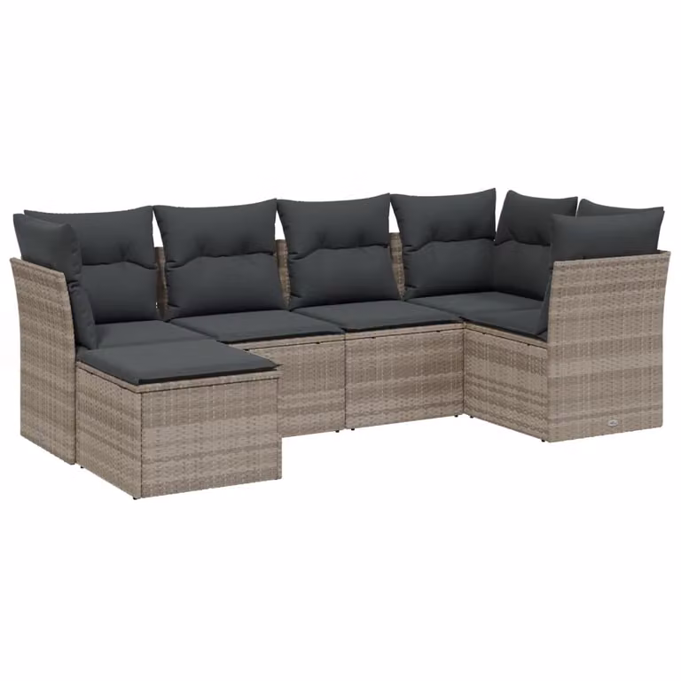 Set Divano da Giardino 6pz con Cuscini Grigio Chiaro Polyrattan