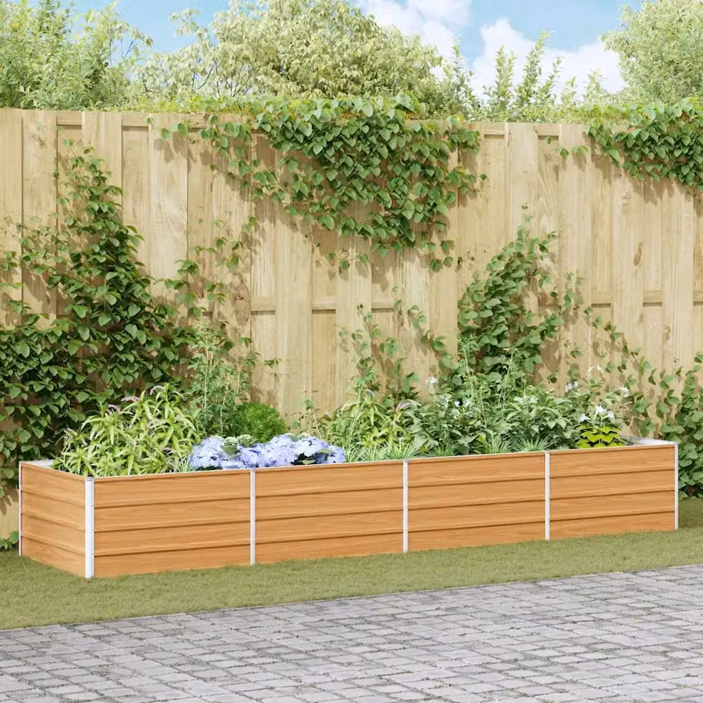 Letto rialzato da giardino vidaXL in acciaio galvanizzato Marrone Chiaro L: 320 cm, P: 80 cm, H: 45 cm