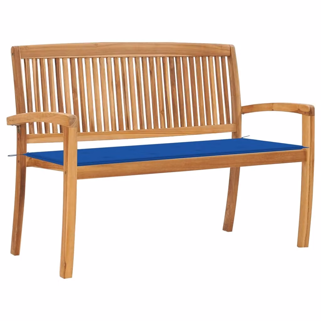 Panca da giardino impilabile con cuscino 128,5 cm in teak massiccio