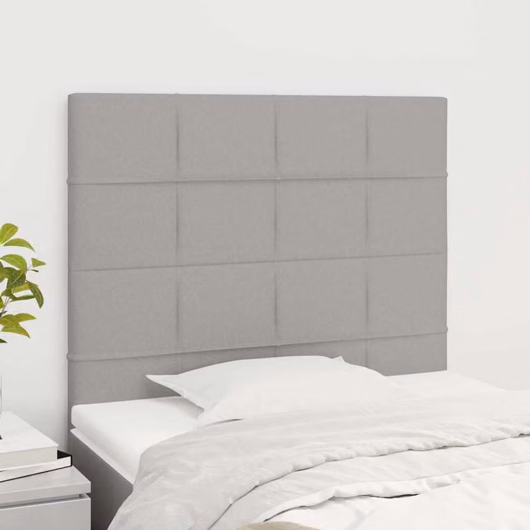 Testiera per letto vidaXL in tessuto grigio con struttura in legno e pannello imbottito L: 90 cm, P: 5 cm, H: 118-128 cm
