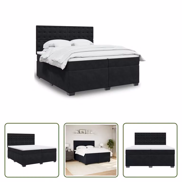 The Living Store Letto a molle con materasso nero 200x200 cm in velluto