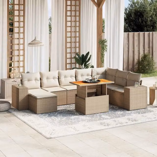 Set Divano da Giardino 9 pz con Cuscini Beige in Polyrattan 3272773