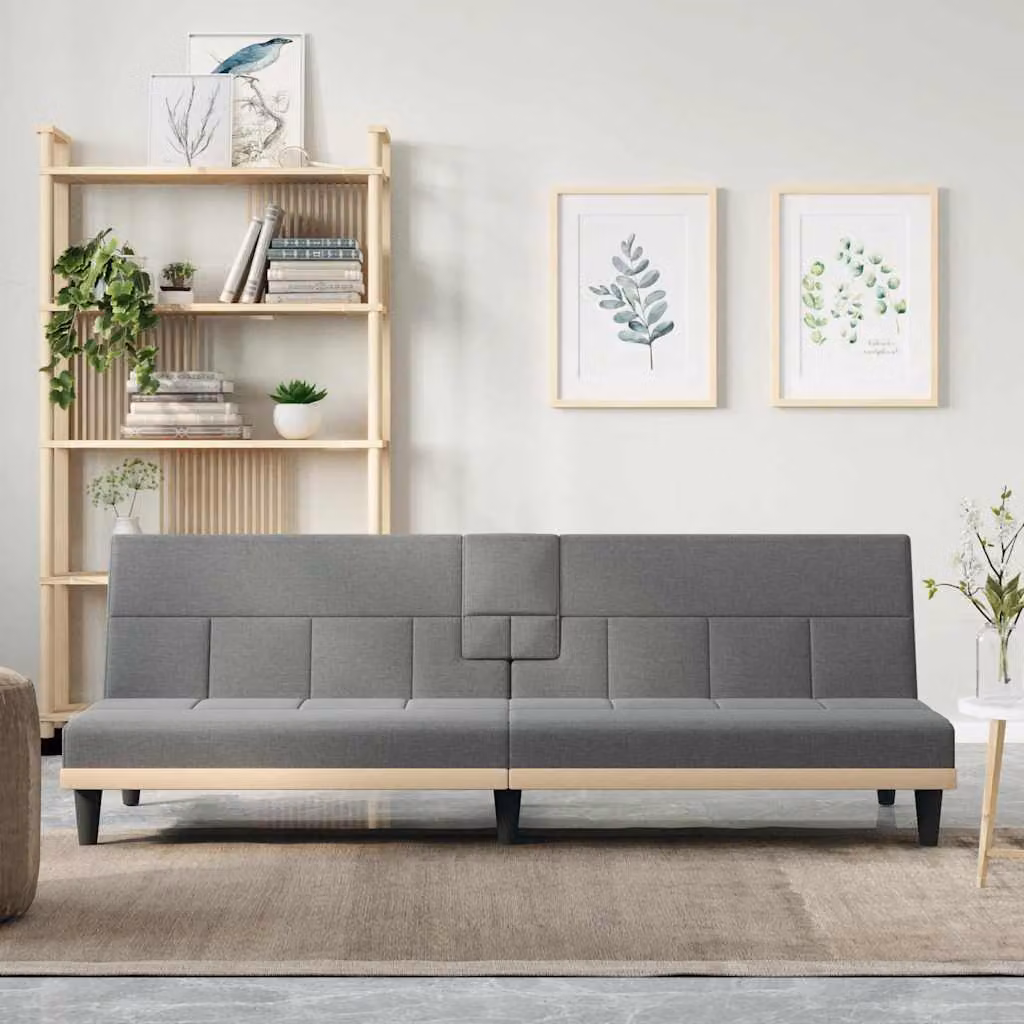 vidaXL Divano Letto Moderno in Tessuto Grigio con Portabicchieri