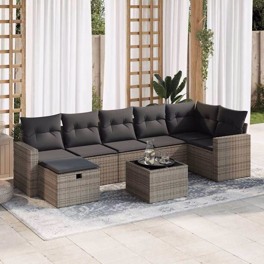 Set Divano da Giardino vidaXL 8 pz in Polyrattan Grigio con Cuscini e Tavolino