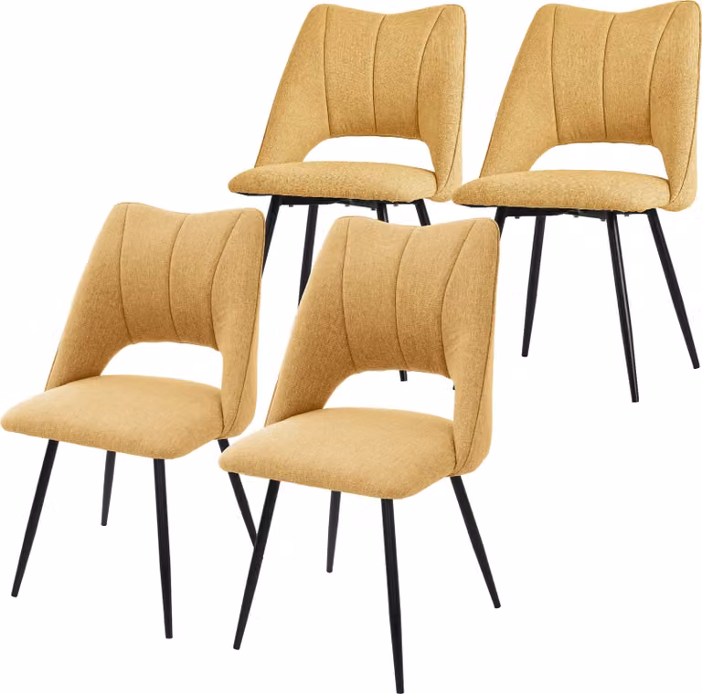 Set di 4 sedie da pranzo ML-Design, giallo senape, seduta in poliestere con gambe in metallo nero, sedie da cucina con schienale