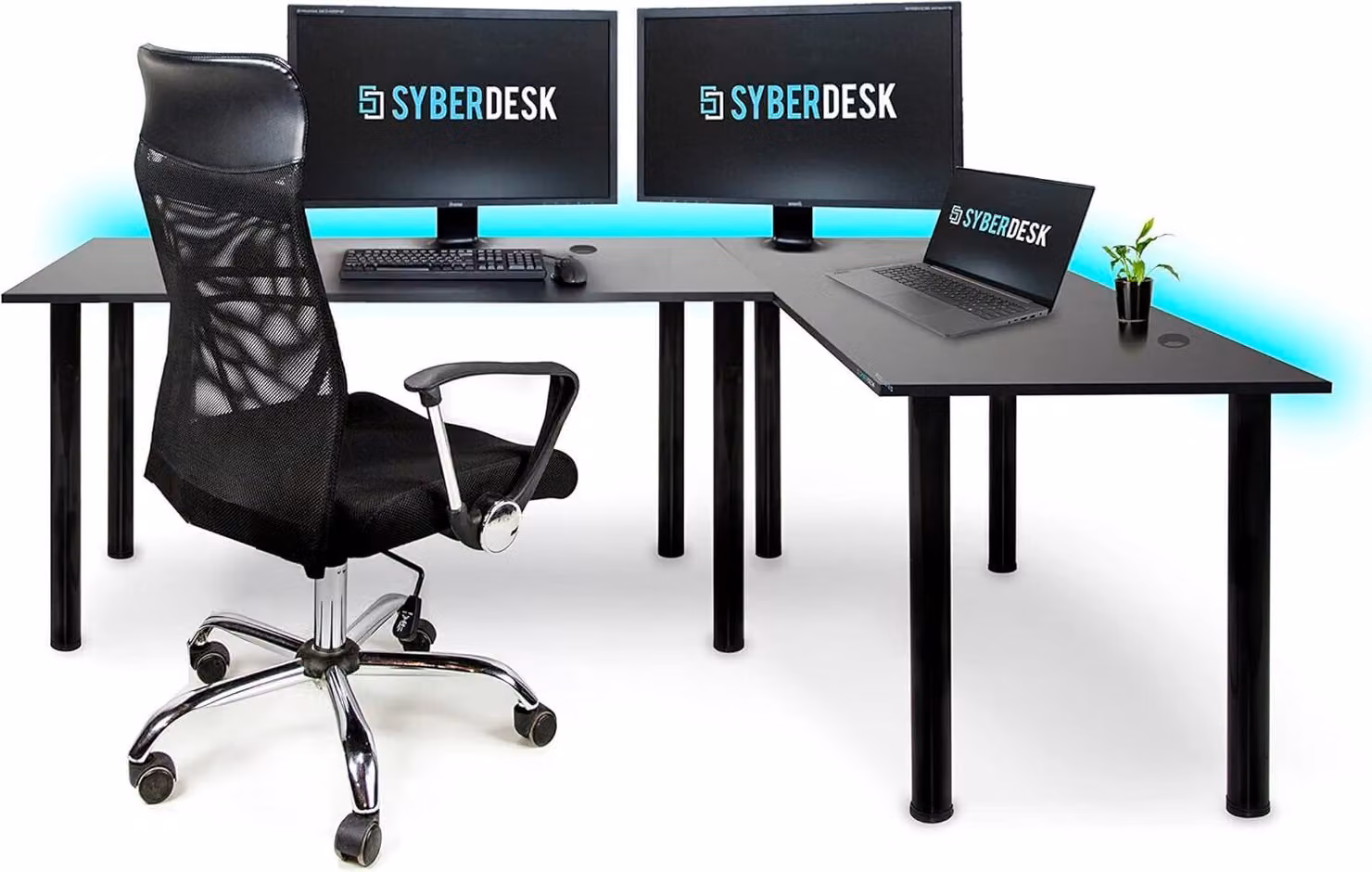SyberDesk Gaming Pro LED scrivania angolare 197 x 132 cm con LED grande scrivania per computer, scrivania da gioco, HUB USB, ( (destra, nero)