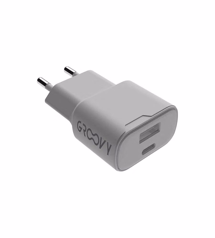 Groovy Spina Muro Fast Charger 20W 1USB-C 1USB-A Ricarica Rapida