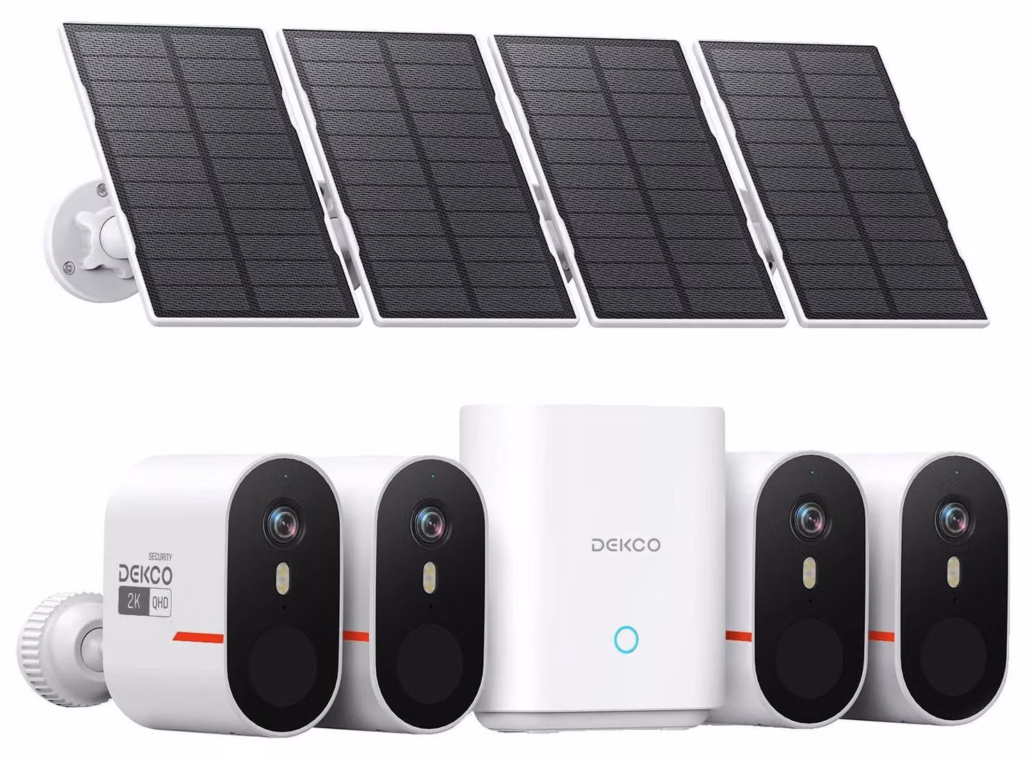 Sistema di telecamere di sicurezza, set di 4 telecamere, alimentato a energia solare, color beige