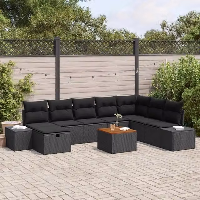 Set Divano da Giardino 9 pz Nero Poly Rattan 3360943