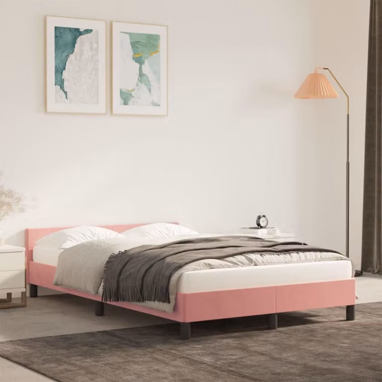 vidaXL Giroletto in Velluto Rosa con Listelli in Legno L/P: 120 x 200 cm