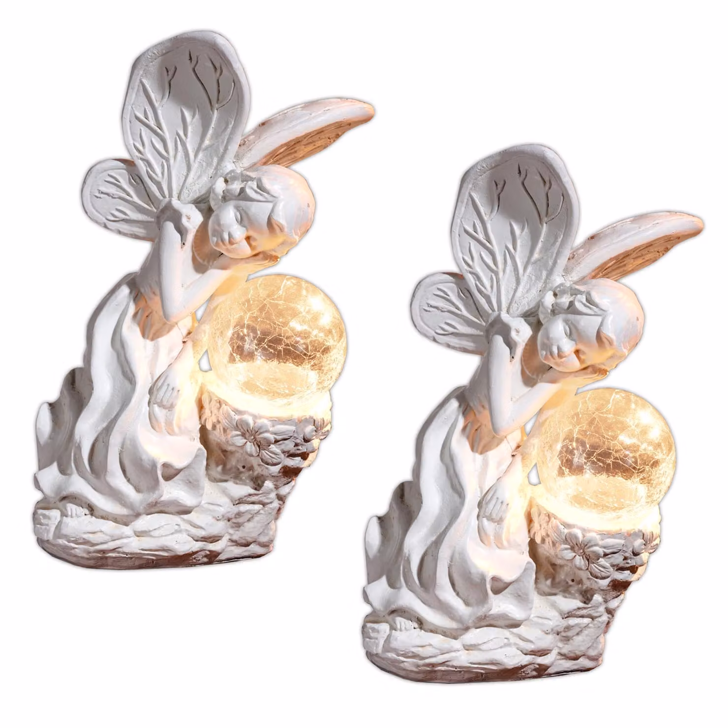 2 decorazioni a forma di angelo solari a LED, adatte per esterni. Lampada solare a forma di angelo, ideale per decorare tombe, giardini o come elemento decorativo. Statuetta di angelo resistente alle intemperie, lampada solare