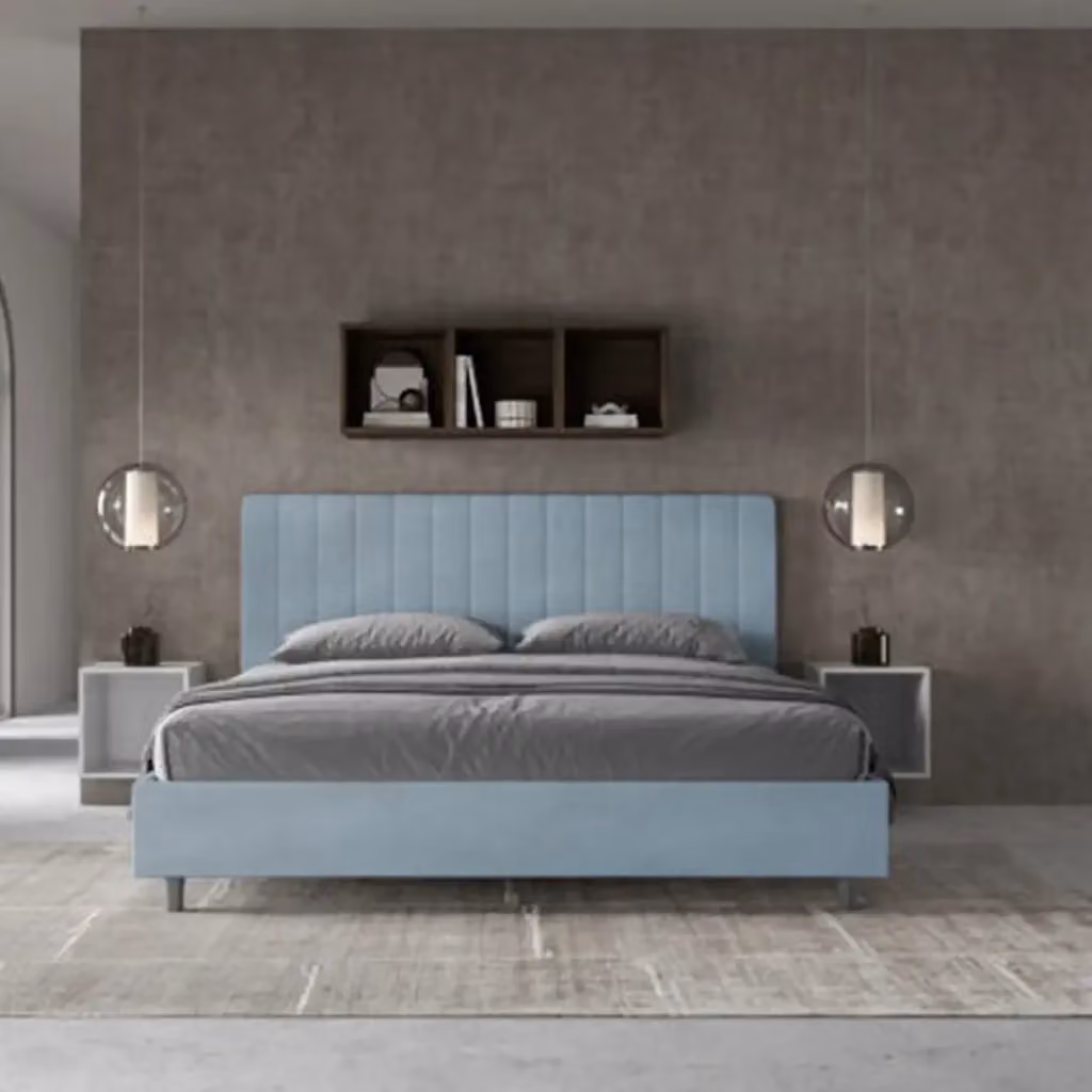 Letto matrimoniale king size Agueda Ityhome con contenitore imbottito in microfibra azzurro L/P: 180 x 195 cm – 2