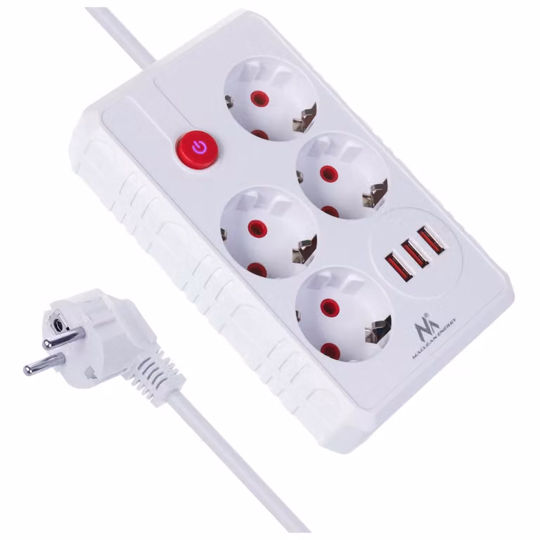 Presa multipla 4 prese 2500W 3xUSB bianco 1,5 m