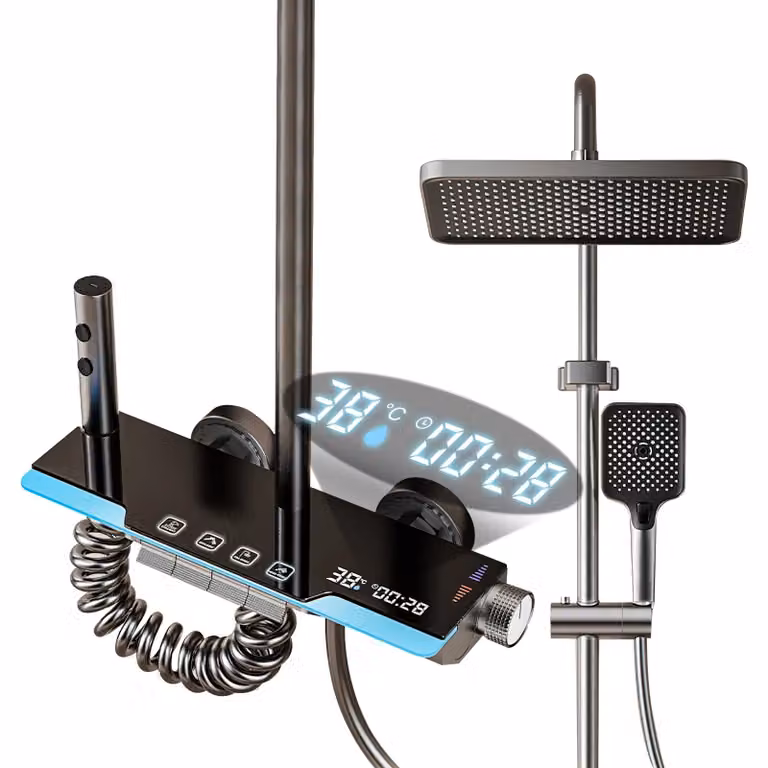 Sistema doccia, display digitale intelligente, controllo termostatico, colore nero