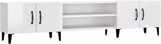Mobile porta TV moderno HELLOSHOP26 in legno composito e metallo bianco lucido con vani contenitori L: 180 cm, P: 40 cm, H: 31,5 cm