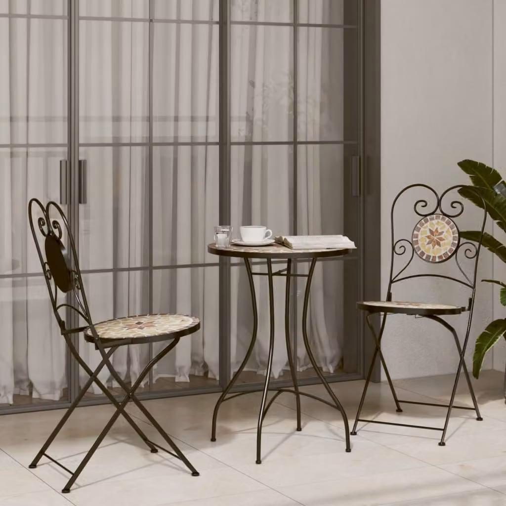 Set da Bistrot vidaXL in Metallo e Ceramica con Mosaico Geometrico Multicolore, Arancione e Bianco