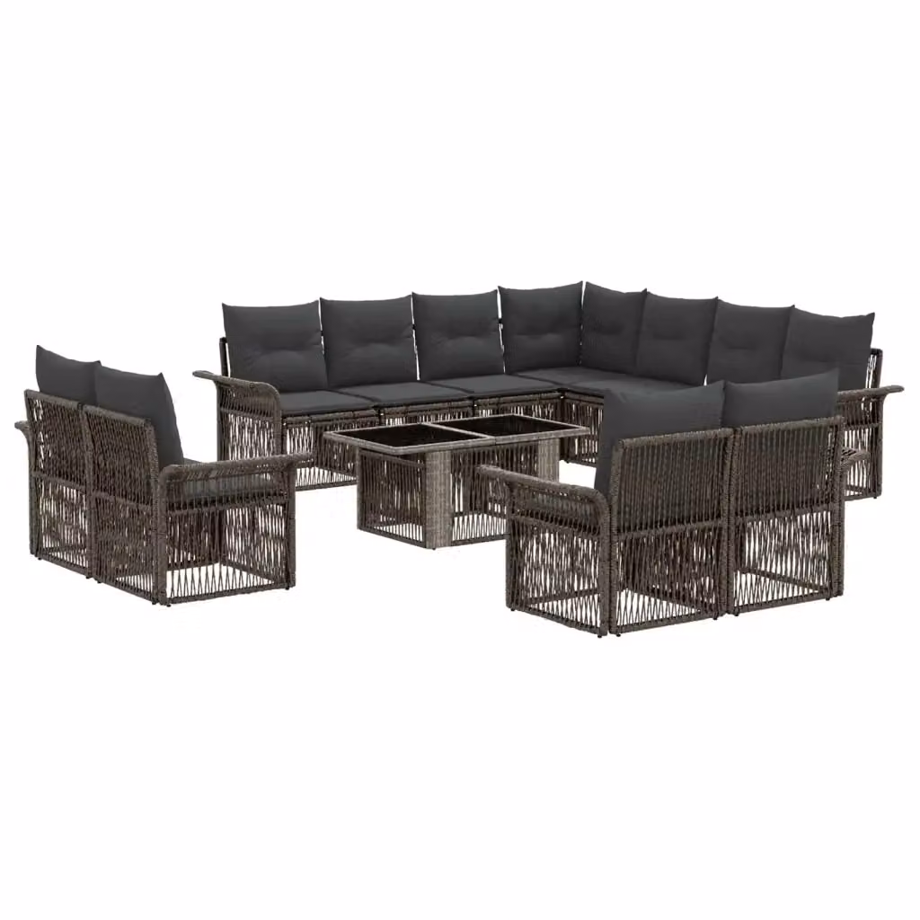 Set Divano da Giardino a Forma a U vidaXL in Polyrattan Grigio e Antracite con Cuscini e Tavolino da Esterno – 2