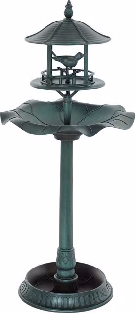 Fontana decorativa e abbeveratoio per uccelli Outsunny in polipropilene, Verde Ottone, Ø 50 x H 113 cm – 1