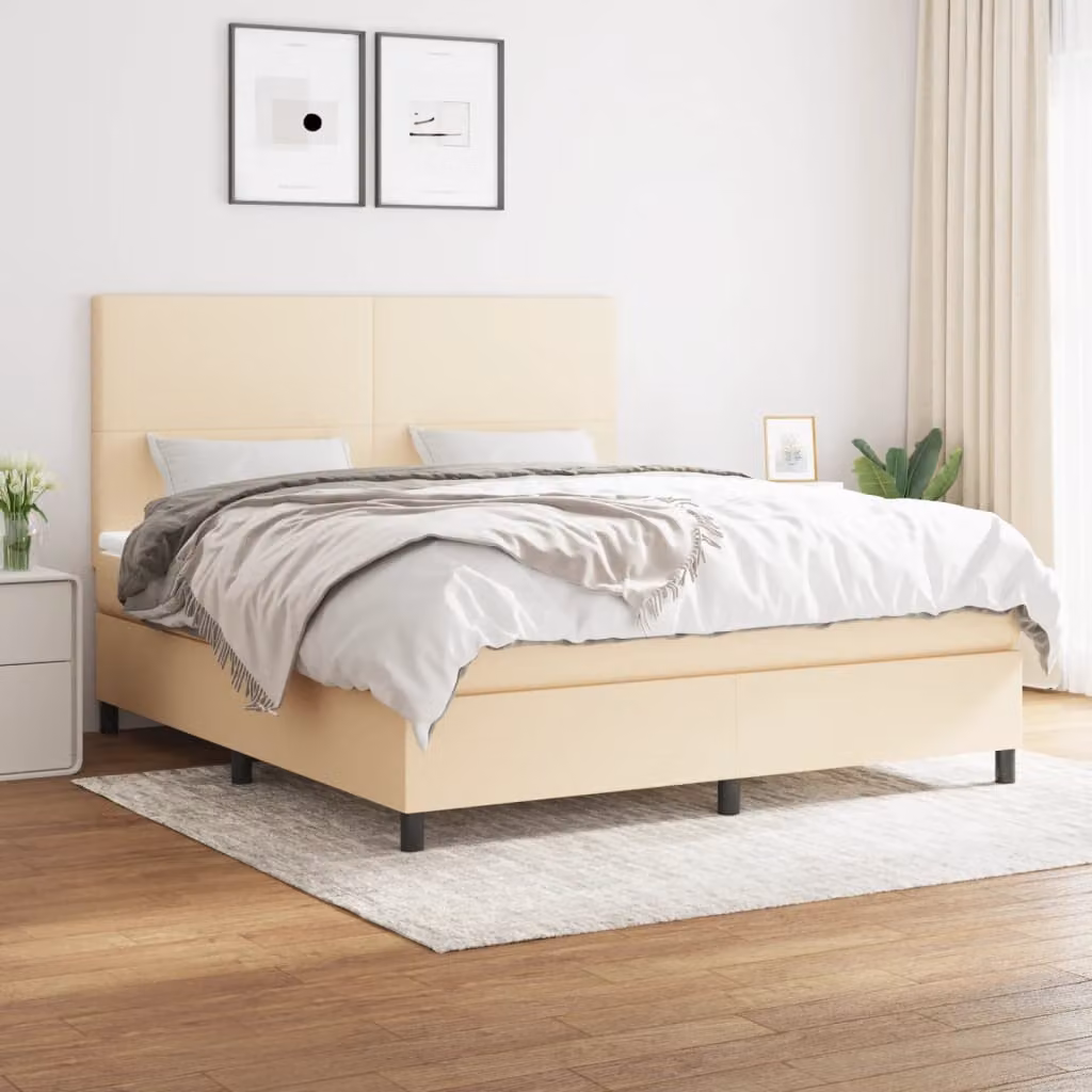 vidaXL Letto Ibrido con Giroletto a Molle e Materasso a Tasche in Tessuto Beige e Bianco L/P/H: 180 x 200 x 128 cm