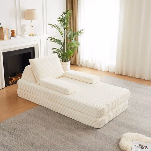 Divano modulare con schienali e braccioli regolabili in velluto a coste beige